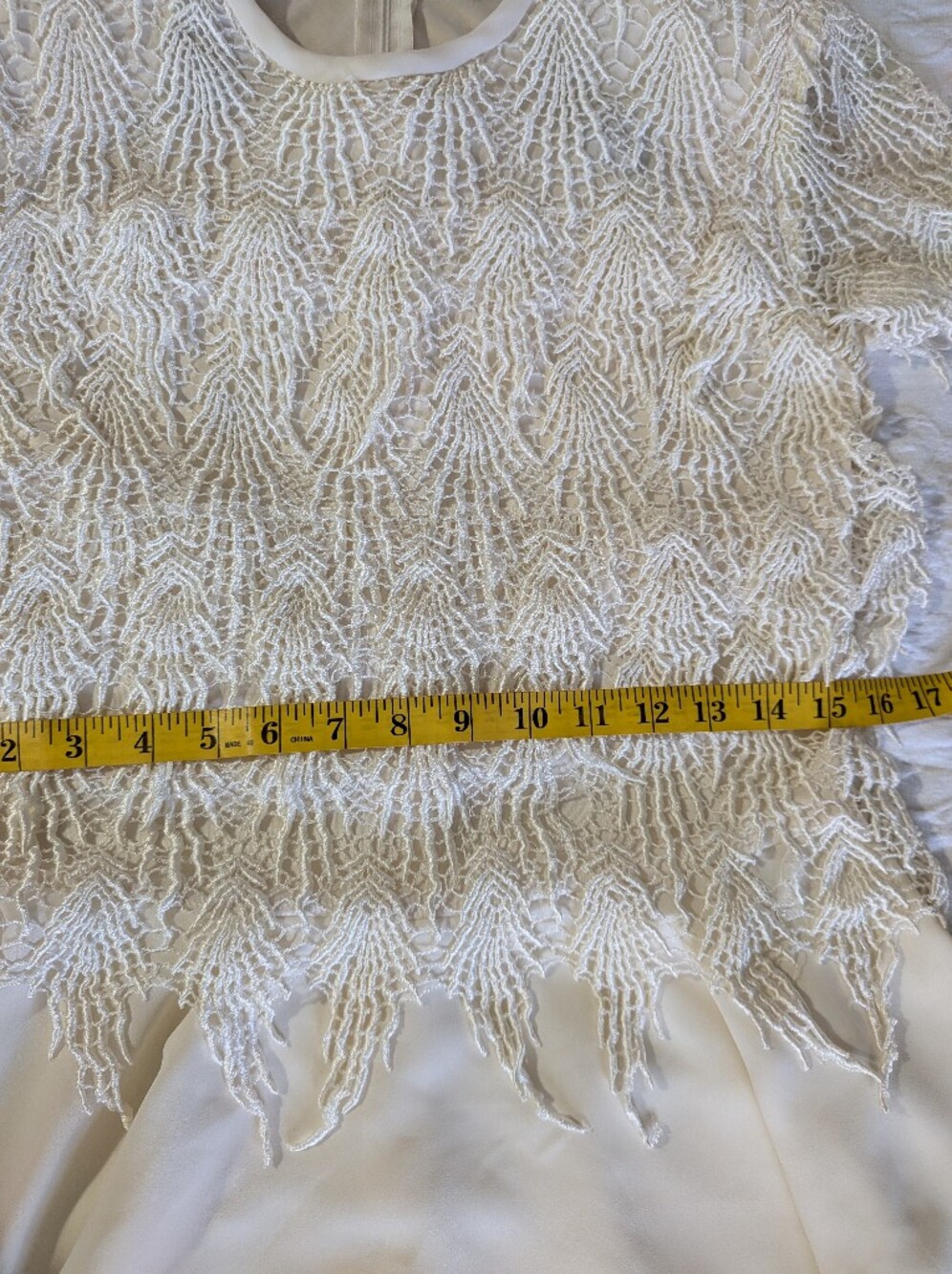 Night Way Collections Cream Lace Dress with Embroidery Fringe Details 10 Petite - Picture 9 of 10
